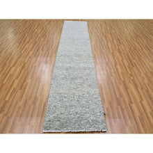 Load image into Gallery viewer, 2&#39;6&quot;x12&#39; Platinum Gray, Modern 100% Undyed Wool Tone on Tone Grass Design, Hand Knotted, Runner Oriental Rug FWR477174
