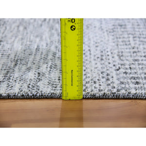 2'6"x12' Platinum Gray, Modern 100% Undyed Wool Tone on Tone Grass Design, Hand Knotted, Runner Oriental Rug FWR477174