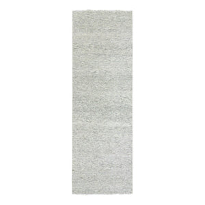 4'x12'2" Medium Gray, Tone on Tone, Modern Grass Design, Organic Undyed Wool, Hand Knotted, Wide Runner Oriental Rug FWR477180