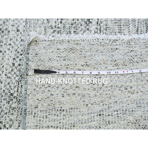 4'x12'2" Medium Gray, Tone on Tone, Modern Grass Design, Organic Undyed Wool, Hand Knotted, Wide Runner Oriental Rug FWR477180