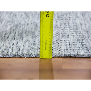 2'6"x20'5" Harbor Gray, Organic Undyed Wool, Hand Knotted Modern Grass Design, Tone on Tone, XL Runner Oriental Rug FWR477186