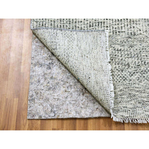 2'6"x23'4" Gentle Gray, Modern Grass Design, Tone on Tone, Undyed 100% Wool, Hand Knotted, XL Runner Oriental Rug FWR477192