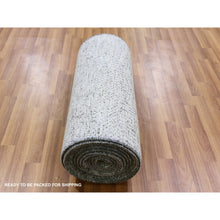 Load image into Gallery viewer, 2&#39;6&quot;x23&#39;4&quot; Gentle Gray, Modern Grass Design, Tone on Tone, Undyed 100% Wool, Hand Knotted, XL Runner Oriental Rug FWR477192