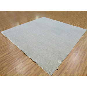 10'x10' Pale Smoke Gray, Modern Grass Design, Tone on Tone, Undyed 100% Wool, Hand Knotted, Square Oriental Rug FWR477210