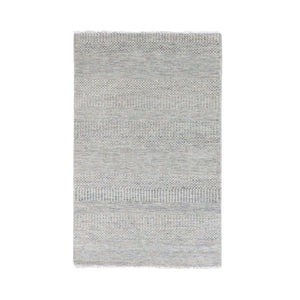 3'x5'3" Perfect Gray, Natural Undyed Wool, Modern Grass Design, Hand Knotted, Tone on Tone, Oriental Rug FWR477312