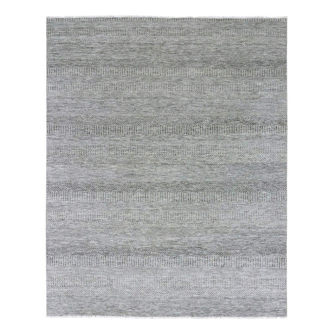 8'x10' Pastel Gray, Natural Undyed Wool, Modern Grass Design, Hand Knotted, Tone on Tone, Oriental Rug FWR477348