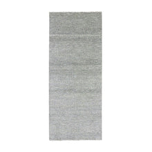 Load image into Gallery viewer, 4&#39;1&quot;x12&#39;1&quot; Gentle Gray, Modern Tone on Tone Grass Design, Hand Knotted, Undyed Organic Wool, Runner Oriental Rug FWR477408