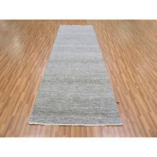 Load image into Gallery viewer, 4&#39;1&quot;x12&#39;1&quot; Metallic Gray, Pure Undyed Wool, Tone on Tone, Modern Grass Design, Hand Knotted, Wide Runner Oriental Rug FWR477414