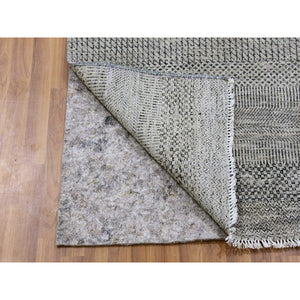 2'5"x24'3" Light Gray, Modern Grass Design, Tone on Tone, Undyed 100% Wool, Hand Knotted, XL Runner Oriental Rug FWR477420