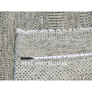 4'2"x6'1" Solid Gray, 100% Undyed Wool, Modern Hand Knotted Grass Design, Tone on Tone, Oriental Rug FWR477456