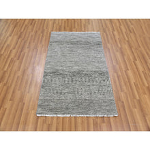 Load image into Gallery viewer, 3&#39;x4&#39;9&quot; Storm Gray, Tone on Tone, Modern Grass Design, Undyed Natural Wool, Hand Knotted, Oriental Rug FWR477462