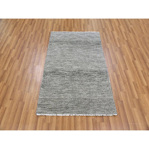 3'x4'9" Storm Gray, Tone on Tone, Modern Grass Design, Undyed Natural Wool, Hand Knotted, Oriental Rug FWR477462