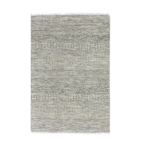 3'x4'10" Stone Eagle Gray, Natural Undyed Wool, Modern Grass Design, Hand Knotted, Tone on Tone, Oriental Rug FWR477474