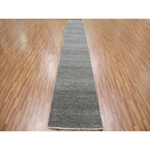 2'5"x15'10" Rustic Gray, Modern Tone on Tone Grass Design, Hand Knotted, Undyed Organic Wool, XL Runner Oriental Rug FWR477498