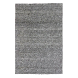 6'x9'1" Seal Gray, Tone on Tone, 100% Undyed Wool, Modern Grass Design, Hand Knotted, Oriental Rug FWR477558