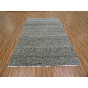 6'x9'1" Seal Gray, Tone on Tone, 100% Undyed Wool, Modern Grass Design, Hand Knotted, Oriental Rug FWR477558