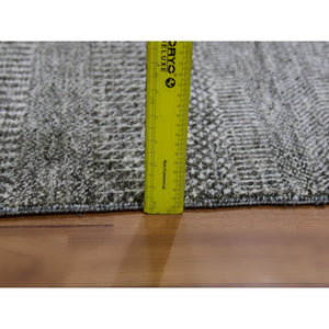 6'x6'1" Steel Gray, Undyed Pure Wool, Modern Grass Design, Hand Knotted, Tone on Tone, Square Oriental Rug FWR477564