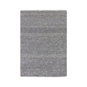4'x6'6" Dark Gray, Hand Knotted, Modern Grass Design, Natural Undyed Wool, Oriental Rug FWR477582