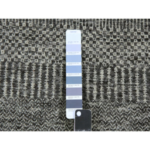 4'x6'6" Dark Gray, Hand Knotted, Modern Grass Design, Natural Undyed Wool, Oriental Rug FWR477582