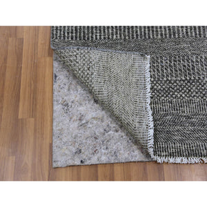 2'8"x6'2" Dolphin with Cloud Gray, Hand Knotted, Modern Grass Design, Tone on Tone, Natural Undyed Wool, Runner Oriental Rug FWR477618