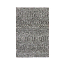 Load image into Gallery viewer, 3&#39;x5&#39; Graphite and Rustic Gray, Pure Undyed Wool, Tone on Tone, Modern Grass Design, Hand Knotted, Oriental Rug FWR477630