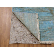Load image into Gallery viewer, 2&#39;6&quot;x16&#39;3&quot; Ocean Blue, Hand Knotted , Tone on Tone, Densely Woven, Soft Pile, Dyed, Wool and Silk, Modern Grass Design, XL Runner Oriental Rug FWR477714