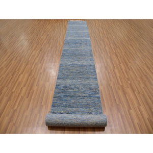 2'7"x18'1" Space Cadet Blue, Tone on Tone, Hand Knotted, XL Runner Natural Dyed Wool Grass Design Oriental Rug FWR477720