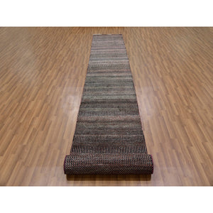 2'7"x17'10" Heavy Brown, Tone on Tone, Soft to the Touch, Hand Knotted, Dyed, Wool and Silk, Modern Grass Design, Dense Weave, XL Runner Oriental Rug FWR477726