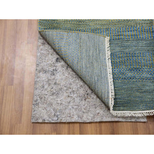 2'6"x20' Chelsea Blue, XL Runner Grass Design Tone on Tone, Hand Knotted, Natural Dyed Wool Oriental Rug FWR477732