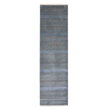 Load image into Gallery viewer, 2&#39;7&quot;x9&#39;6&quot; Ruddy Blue, Hand Knotted Grass Design, Densely Woven Tone on Tone, Soft Pile, Dyed, Wool and Silk, Runner Oriental Rug FWR477738