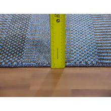 Load image into Gallery viewer, 2&#39;7&quot;x9&#39;6&quot; Ruddy Blue, Hand Knotted Grass Design, Densely Woven Tone on Tone, Soft Pile, Dyed, Wool and Silk, Runner Oriental Rug FWR477738