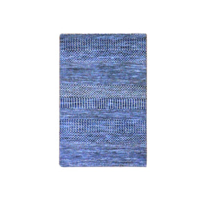 2'x3'1" Boeing Blue, Pure Dyed Wool, Tone on Tone, Modern Grass Design, Hand Knotted, Mat Oriental Rug FWR477780