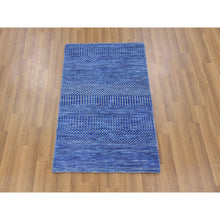 Load image into Gallery viewer, 2&#39;x3&#39;1&quot; Boeing Blue, Pure Dyed Wool, Tone on Tone, Modern Grass Design, Hand Knotted, Mat Oriental Rug FWR477780