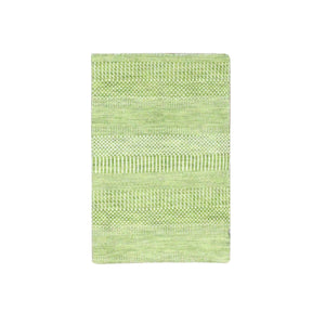 2'x3'1" Pear Green, Modern Hand Knotted Grass Design, Organic Dyed Wool, Tone on Tone, Mat Oriental Rug FWR477792