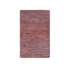 Load image into Gallery viewer, 2&#39;x3&#39;1&quot; Cardinals Red, Tone on Tone, Modern Grass Design, Dyed Natural Wool, Hand Knotted, Mat Oriental Rug FWR477810