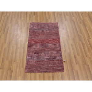 2'x3'1" Cardinals Red, Tone on Tone, Modern Grass Design, Dyed Natural Wool, Hand Knotted, Mat Oriental Rug FWR477810