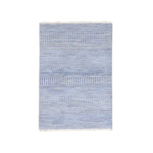 Load image into Gallery viewer, 2&#39;1&quot;x3&#39;3&quot; Pure Silver Gray, Modern Dyed 100% Wool Grass Design, Tone on Tone, Hand Knotted, Mat Oriental Rug FWR477822