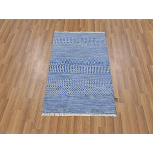 2'1"x3'3" Pure Silver Gray, Modern Dyed 100% Wool Grass Design, Tone on Tone, Hand Knotted, Mat Oriental Rug FWR477822