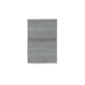 2'2"x3'3" Chrome Gray, Modern Grass Design, Tone on Tone, Dyed 100% Wool, Hand Knotted, Mat Oriental Rug FWR477828