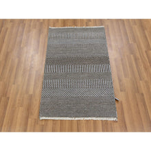 Load image into Gallery viewer, 2&#39;2&quot;x3&#39;3&quot; Chrome Gray, Modern Grass Design, Tone on Tone, Dyed 100% Wool, Hand Knotted, Mat Oriental Rug FWR477828