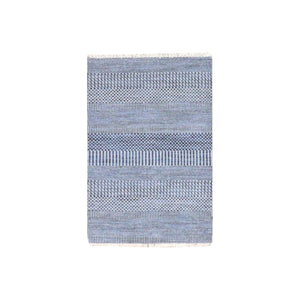 2'1"x3'3" Chrome Gray, Modern Hand Knotted Grass Design, Tone on Tone, Dyed Organic Wool, Mat Oriental Rug FWR477852