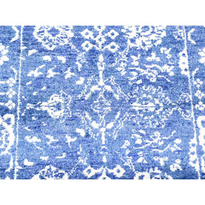 2'6"x16'10" Blue, Tone on Tone Tabriz, Wool and Silk Hand Knotted, XL Runner Oriental Rug FWR481536