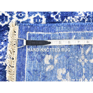 2'6"x16'10" Blue, Tone on Tone Tabriz, Wool and Silk Hand Knotted, XL Runner Oriental Rug FWR481536