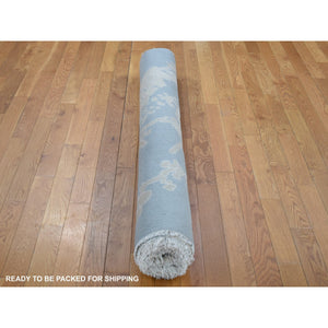 5'4"x10'7" Gray, Botanical Design Tone on Tone, Wool and Silk Hand Knotted, Thick and Plush, Oriental Rug FWR481836