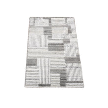 Load image into Gallery viewer, 2&#39;x3&#39; Light Gray, Modern Geometric Art Deco Style, Textured Hi and Lo Pure Wool Hand Loomed, Mat Oriental Rug FWR481998