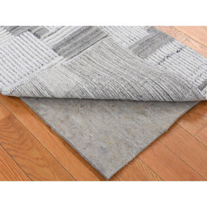 2'x3' Light Gray, Modern Geometric Art Deco Style, Textured Hi and Lo Pure Wool Hand Loomed, Mat Oriental Rug FWR481998