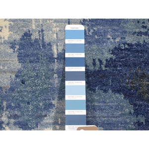 2'x3' Ivory-Denim Blue, 100% Wool, Hand Knotted, Modern Abstract Design, Mat Oriental Rug FWR482202