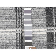 Load image into Gallery viewer, 1&#39;10&quot;x2&#39;10&quot; Charcoal Gray, Modern Plaid Design, Hand Loomed, 100% Wool, Mat Oriental Rug FWR482232