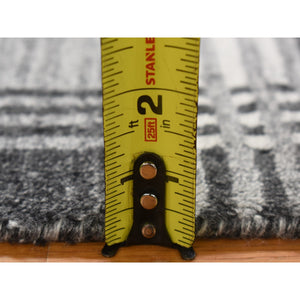 1'10"x2'10" Charcoal Gray, Modern Plaid Design, Hand Loomed, 100% Wool, Mat Oriental Rug FWR482232