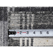 Load image into Gallery viewer, 1&#39;10&quot;x2&#39;10&quot; Charcoal Gray, Modern Plaid Design, Hand Loomed, 100% Wool, Mat Oriental Rug FWR482232